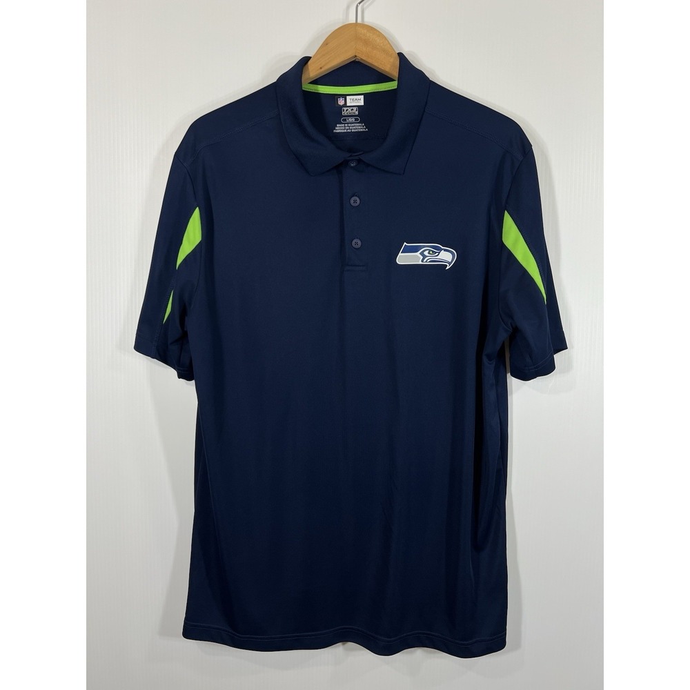 Seattle Seahawks Fanatics Polo Shirt Mens Large Blue Green‎ Colorblock TX3 Cool